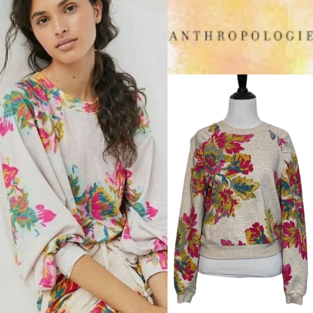 ANTHROPOLOGIE Edita Ruched Floral Sweatshirt